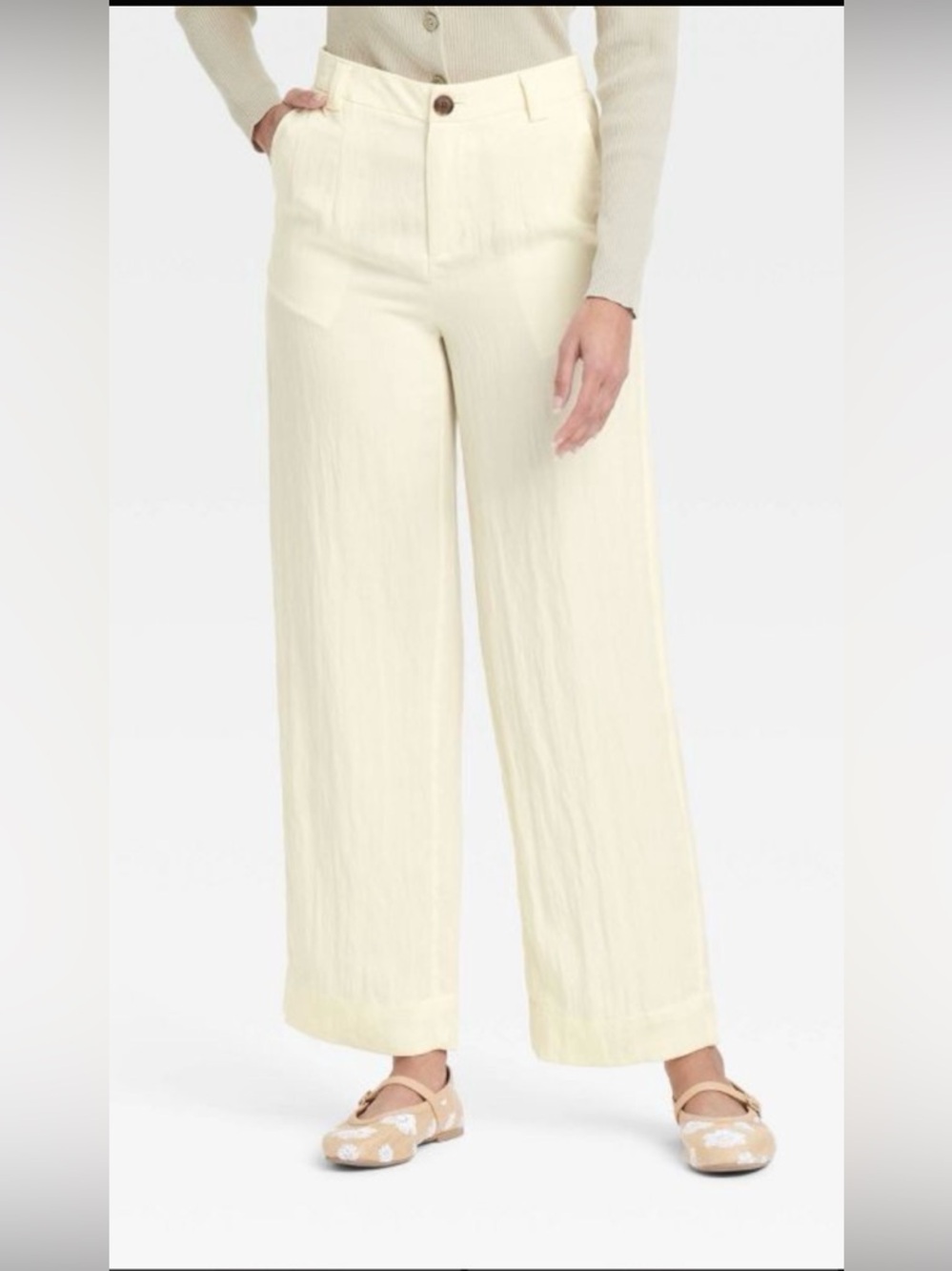 Women's High-Rise Straight Trousers-Cream 10